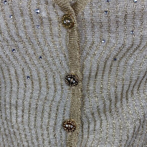 Societa Gold Color Metallic Threads Beaded Tank Top With Cardigan - Picture 3 of 12